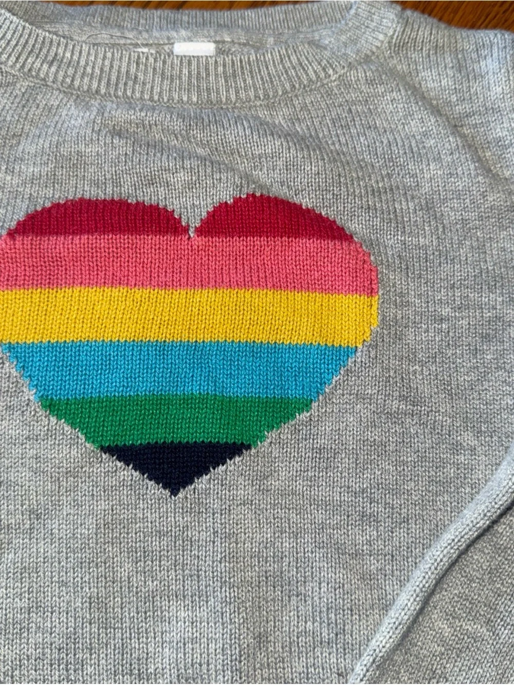 GAP Gray Sweater with Rainbow Heart Stripes
